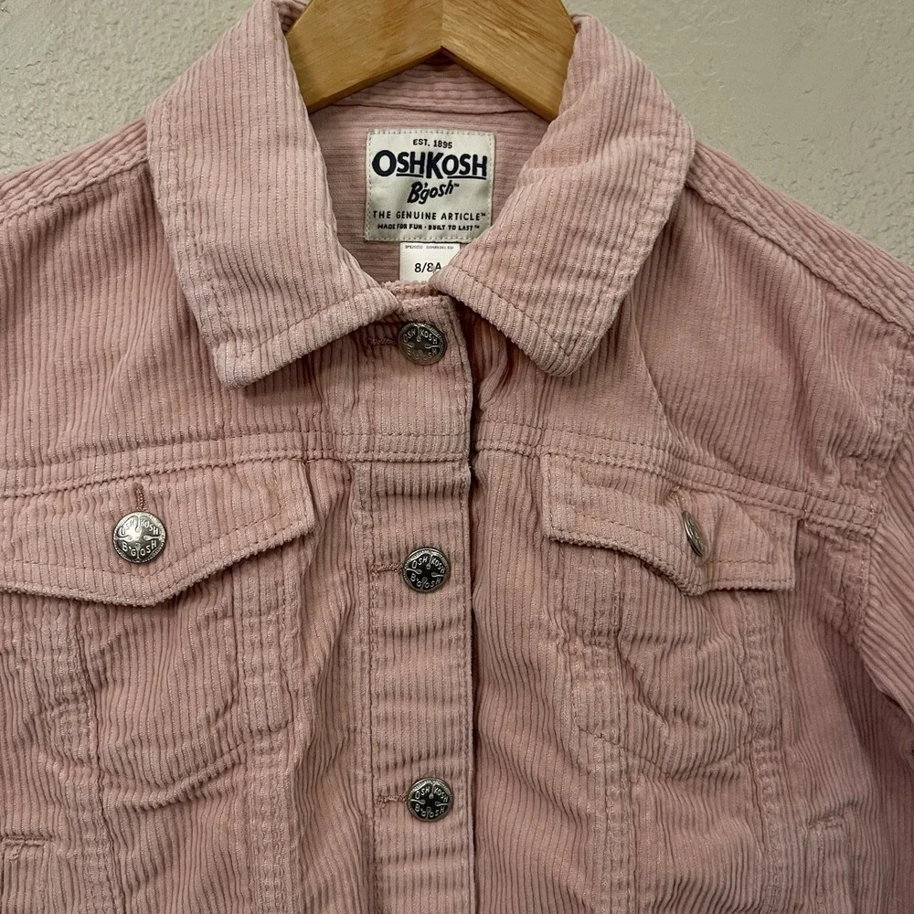 Oshkosh B'Gosh‎ Pink Corduroy Jacket Oversized Cropped Snap Closure Kid's Size 8